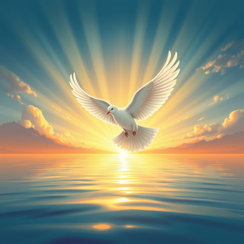 Dove of peace over the waters — Bible AI artwork by Providence